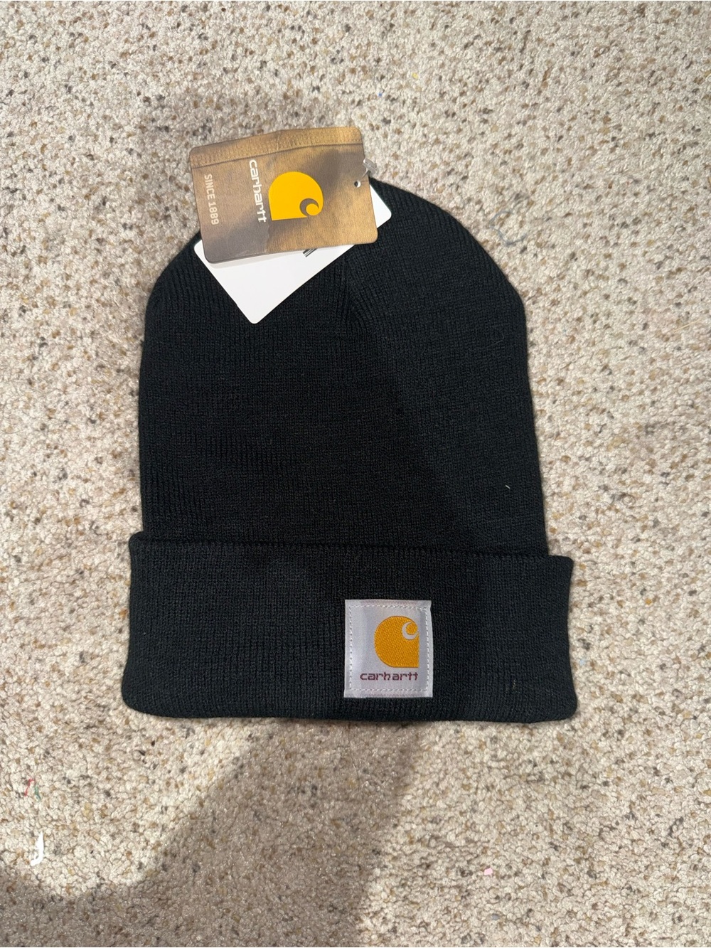 Carhartt Black Cuffed Beanie with Gold Logo Patch
